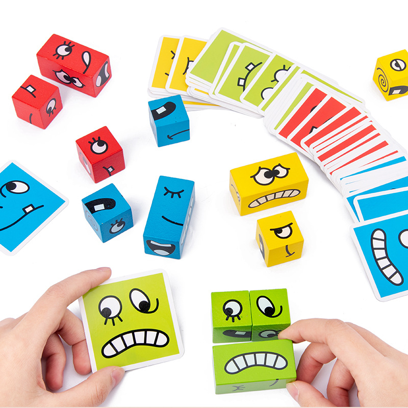Party Games At Home - 1Pcs Expressions Matching Puzzles Games Wooden
