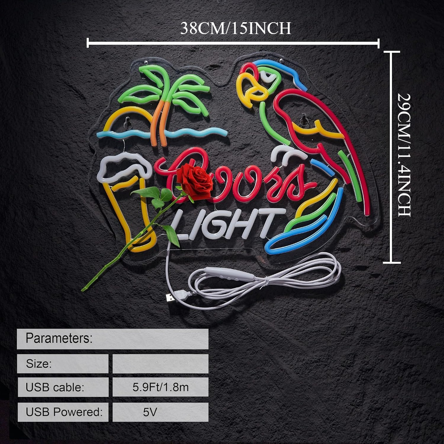 Bar Parrot Neon Sign Art Wall  - Party Games Gifts reseña y precio