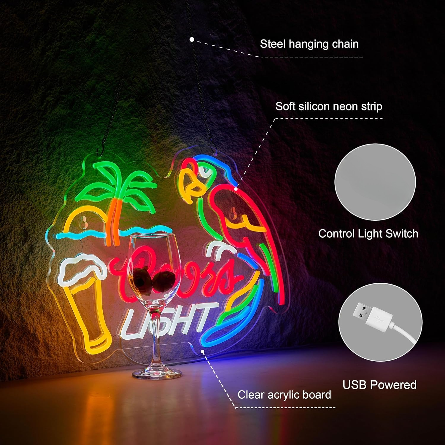Bar Parrot Neon Sign Art Wall  - Party Games Gifts reseña y precio